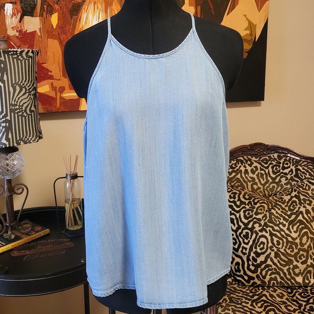 Anthropologie Chambray Racer Back Top
